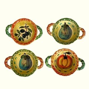 Set/4 ITALIAN Artisan Hand Painted Glazed Clay Small Condiment Dishes